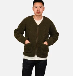 COLDBREAKER Sweats & Polaires*Zip Up Vee Cardigan Khaki